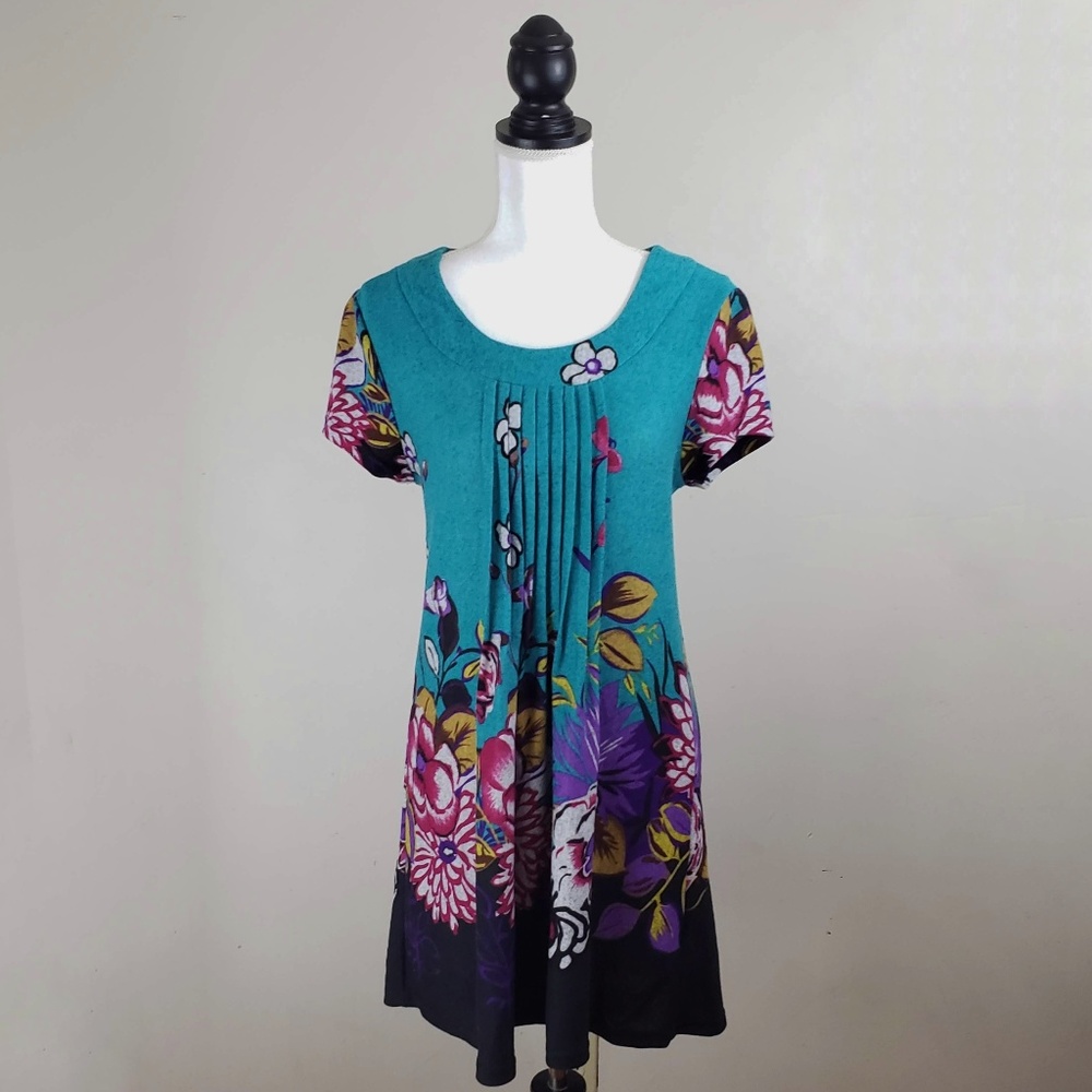 Funky People Aqua Green Floral Sweater Dress